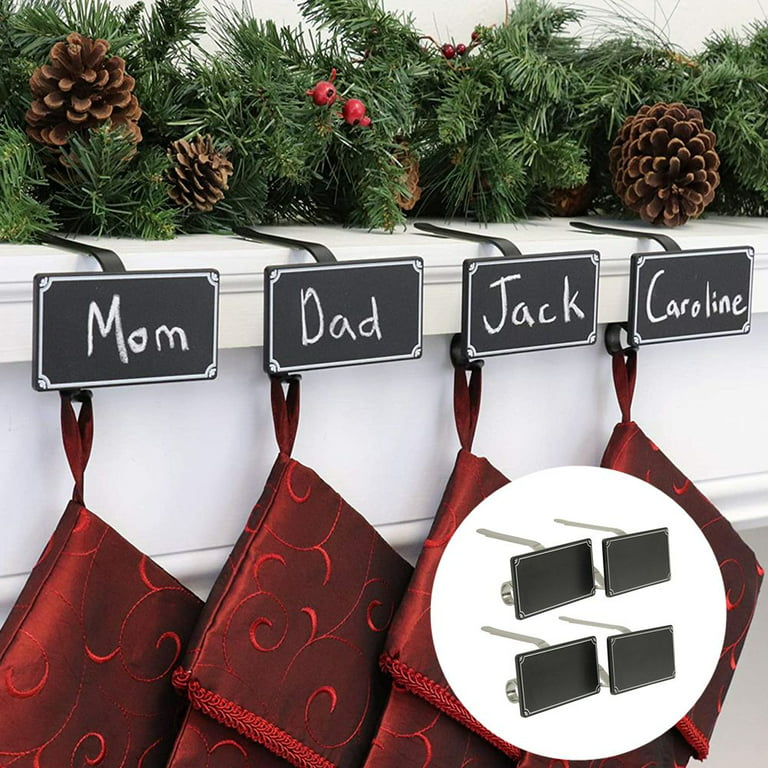 2 Christmas Stockings Garland Holders Personalised Chalkboards Mantel Silver